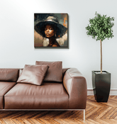 Wrapped canvas art of acoustic instruments and sound waves.